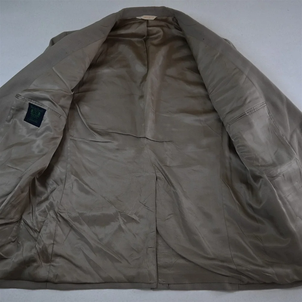 Vtg USA Made 44R Khaki Gold Button‎ Mens Blazer Suit Jacket Sport Coat